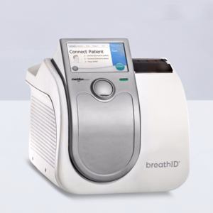 BreathID medical analyzer with a touchscreen displaying 'Connect Patient' on a light background.