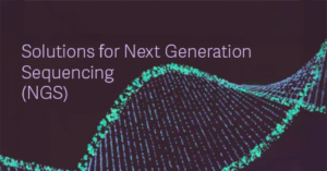 Banner slide titled 'Solutions for Next Generation Sequencing (NGS)' featuring a stylized purple DNA double helix with teal accents.