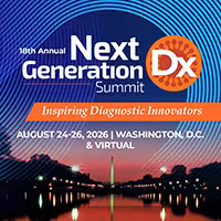 Banner for the 16th Annual Next Generation Summit DX: Inspiring Diagnostic Innovators, Aug 24–26, 2026, Washington, DC and virtual.