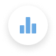 Statistics icon: blue bar chart within a white circular background to represent data insights