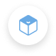 Blue 3D cube icon on a white circular background