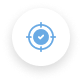 Blue target icon with a checkmark in the center, indicating goal achieved.
