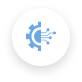 Icon of a blue gear with circuit traces inside a light blue circle, symbolizing technology and innovation.