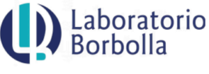 Laboratorio Borbolla logo with teal and dark blue emblem and brand name on white background