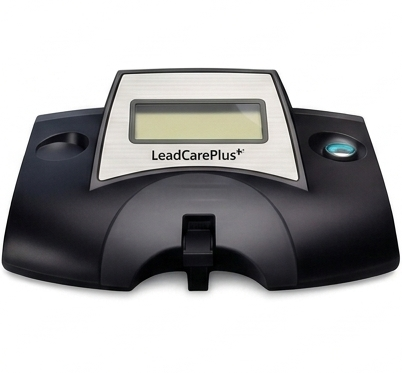 LeadCarePlus blood lead analyzer with a digital display and sample port on a dark base.