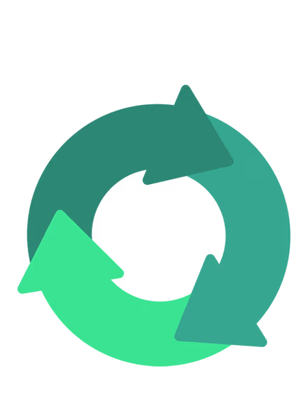 Green recycling symbol: three teal arrows forming a circular loop to indicate recycling
