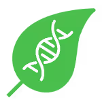 Green leaf logo with a white DNA double helix, symbolizing biotechnology or sustainable biology.