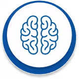 Logo: stylized white brain inside a blue circular ring